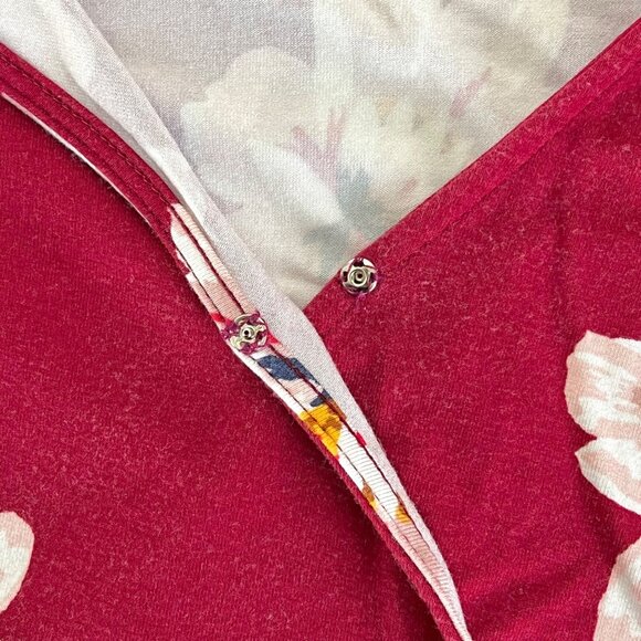 Old Navy Faux-Wrap Jersey Dress Women Size Large Burgundy Floral Waist-Defined - Picture 6 of 15